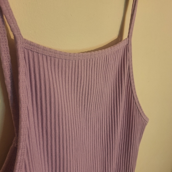 Aritzia Wilfred Annecy Ribbed Thong Spaghetti Strap Bodysuit lavender SZ S - Picture 4 of 9